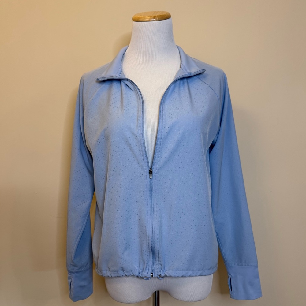 Sport Running Walking Jacket Size 2 Blue Zip Up Lightweight Athletic Activewear